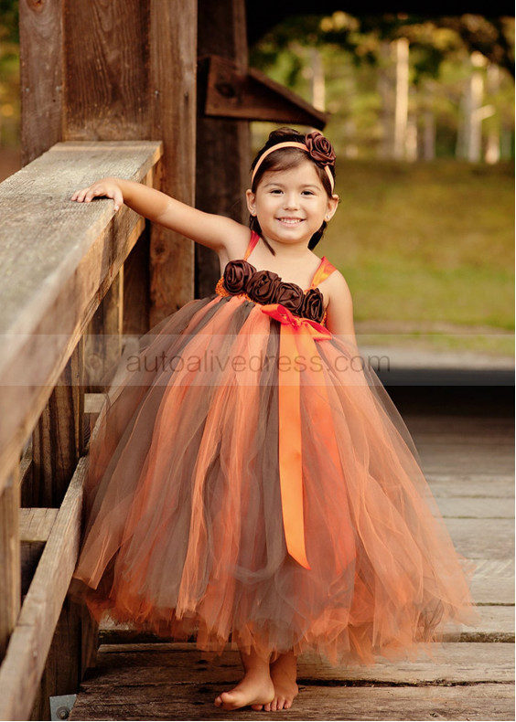 Orange Brown Fall Flower Girl Dress Baby Tutu Dress